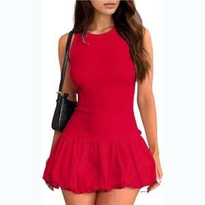 Arden B Red Bubble Mini Dress Cocktail Cotton Dropped Waist Coquette Y2K Size XL
